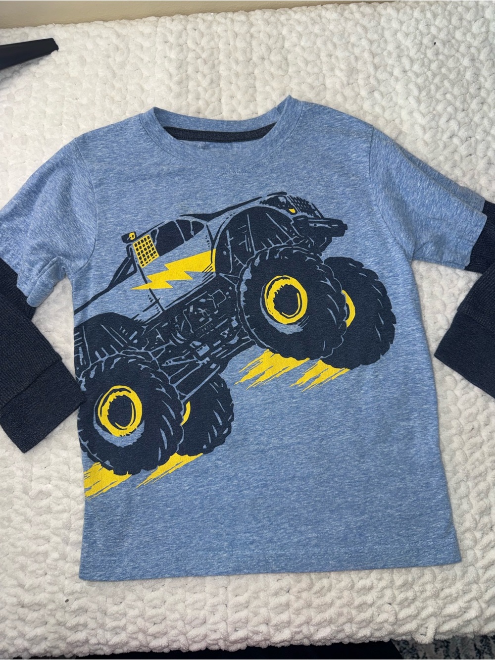 Boys' Blue Monster Truck Layered-Look Long Sleeve Tee